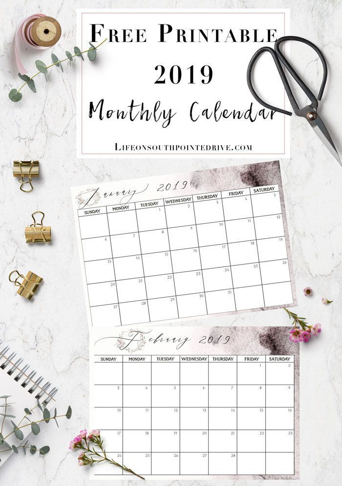 DIY Planner Printables 2019
 FREE Printable 2019 Calendar