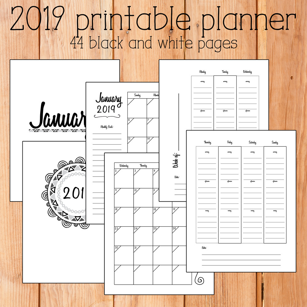 DIY Planner Printables 2019
 2019 Printable Planner Color or Black and White 8 5x11