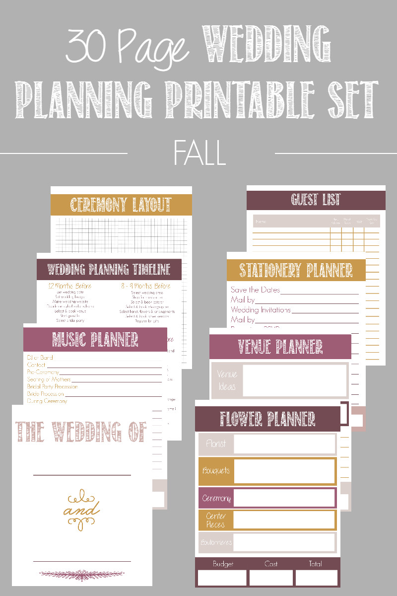 DIY Wedding Planner Printables
 30 Page Wedding Planning Printable Set