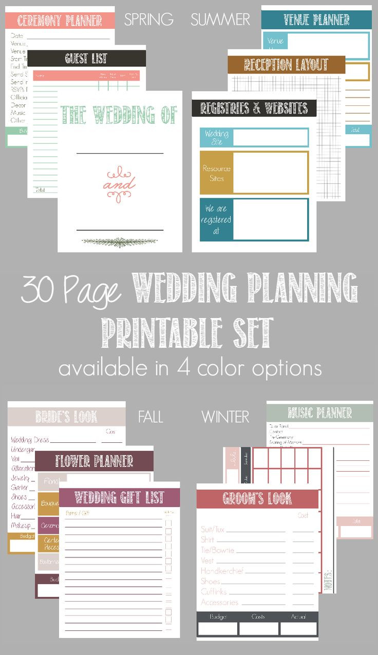 DIY Wedding Planner Printables
 30 Page Wedding Planning Printable Set