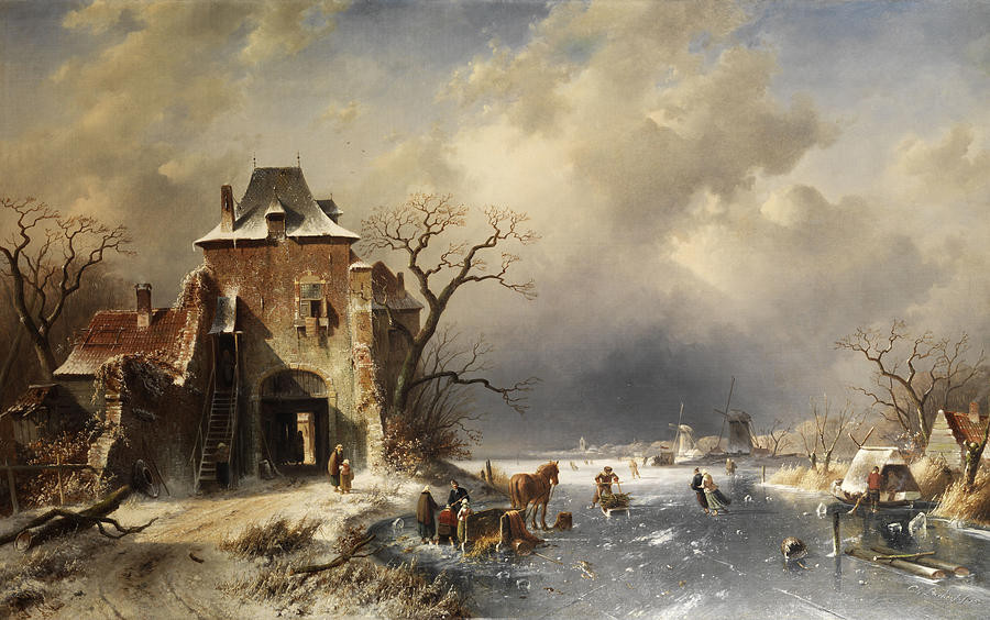 Dutch Landscape Painting
 Dutch Winter Landscape Painting by Charles Leickert