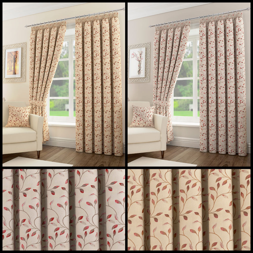 Ebay Curtains For Living Room
 Sherwood Floral Leaf Pair Pencil Pleat Lined Curtains