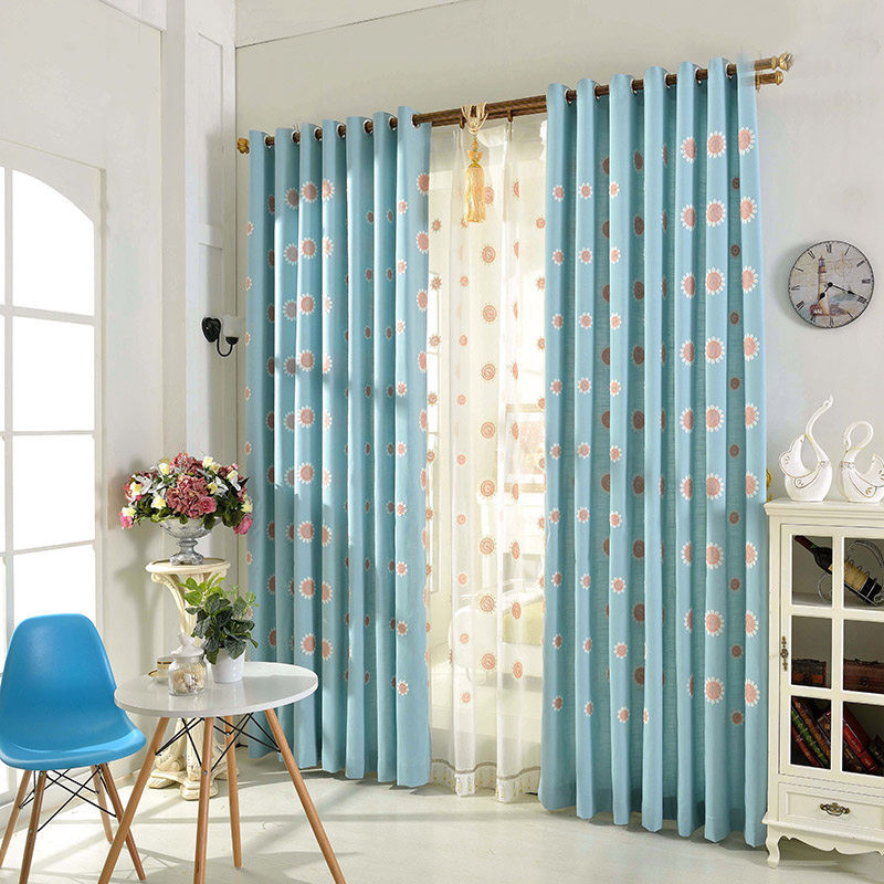 Elegant Living Room Curtains
 Blue Floral Embroidery Linen Elegant Living Room Curtains