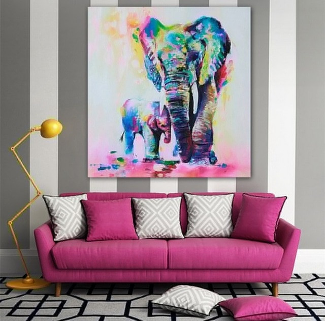 Elephant Decor For Living Room
 2016 New Mother And Baby Elephant Canvas Living Room Oil