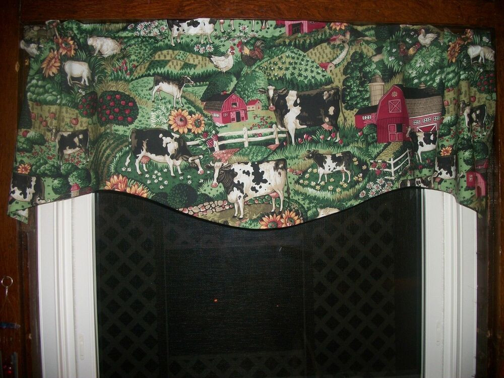 Fabric For Kitchen Curtain
 Cow Chicken Rooster Farm Sunflower Apple Country Kitchen