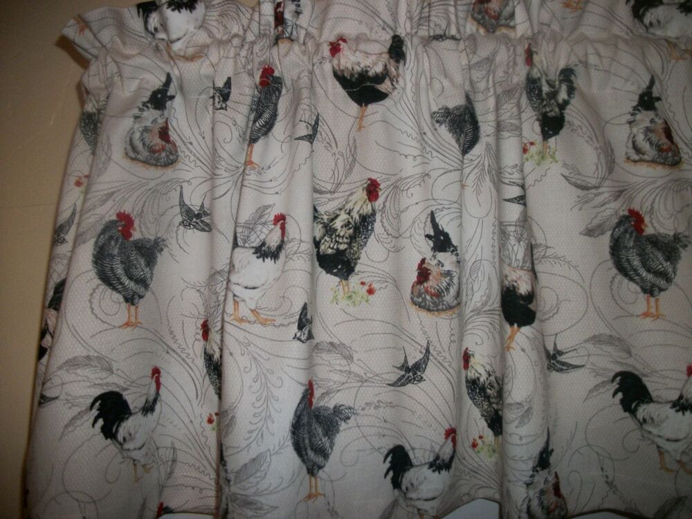 Fabric For Kitchen Curtain
 Vintage Look French Roosters chickens country kitchen