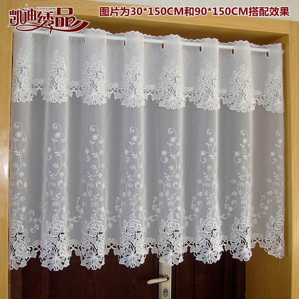 Fabric For Kitchen Curtain
 Embroidered European French white lace curtains tube