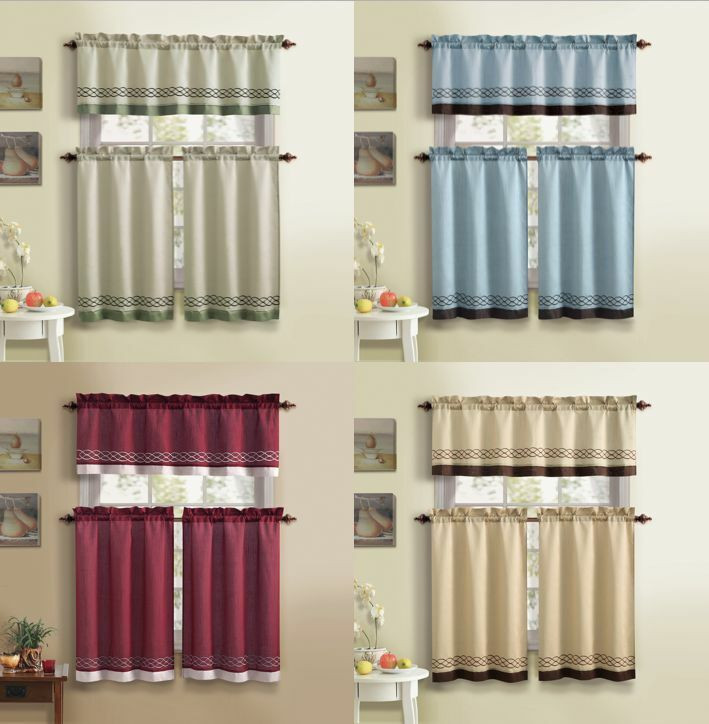 Fabric For Kitchen Curtain
 Bedford™ Embroidered Fabric Kitchen Curtain Set By