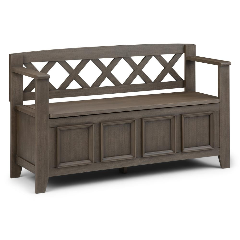 Farmhouse Bench With Storage
 Simpli Home 48 in Amherst Farmhouse Grey Solid Wood Wide