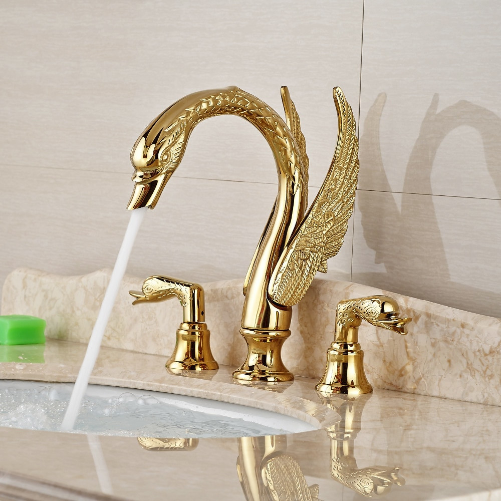 Faucets For Bathroom Sinks
 Luxury Bathroom Faucet Brass Gold Finish Golden Swan Shape