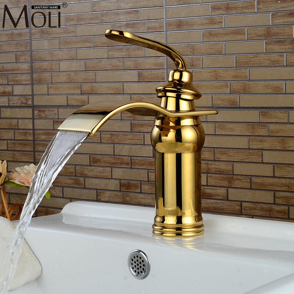 Faucets For Bathroom Sinks
 Luxury Waterfall Gold Bathroom Sink Faucet Hot and Cold