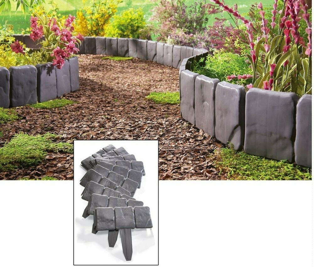 Faux Stone Landscape Edging
 Interlocking Faux Stone Border Edging 10 Piece Garden