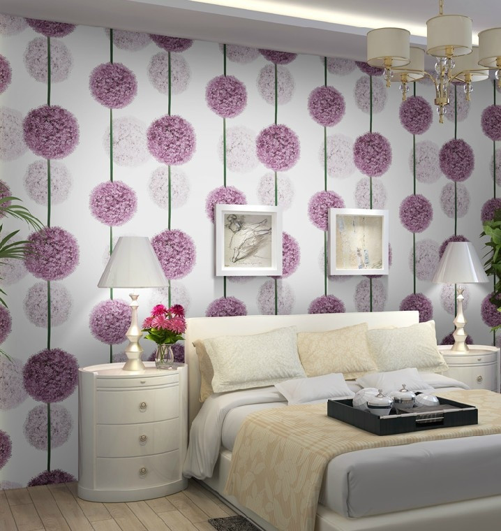 Flower Bedroom Wallpaper
 Aliexpress Buy Purple Flower 3D Wallpaper Modern PVC