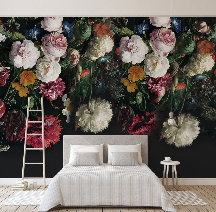 Flower Bedroom Wallpaper
 Bacaz Black Bottom Papel Murals 3d Rose Flower