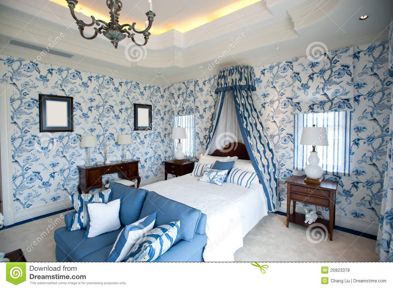 Flower Bedroom Wallpaper
 Bedroom With Blue Flower Wallpaper Royalty Free Stock