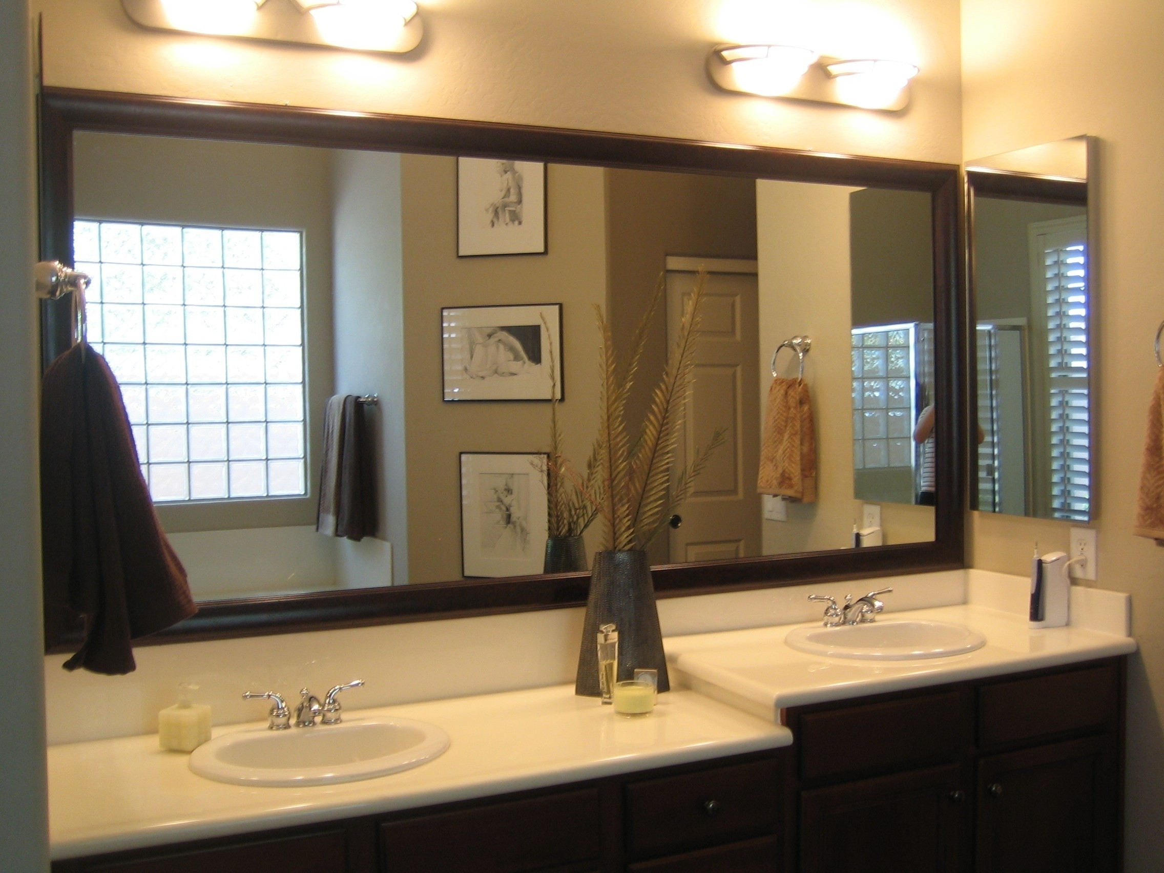Framed Bathroom Mirror Ideas
 Bathroom mirrors separate or one big piece of glass