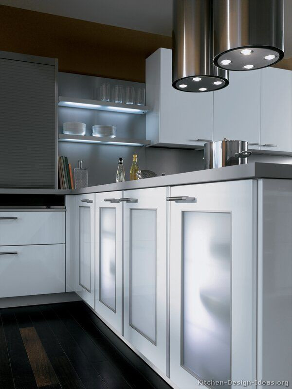 Frosted Glass Kitchen Cabinets
 Frosted glass cabinet doors and lighted shelves Alno