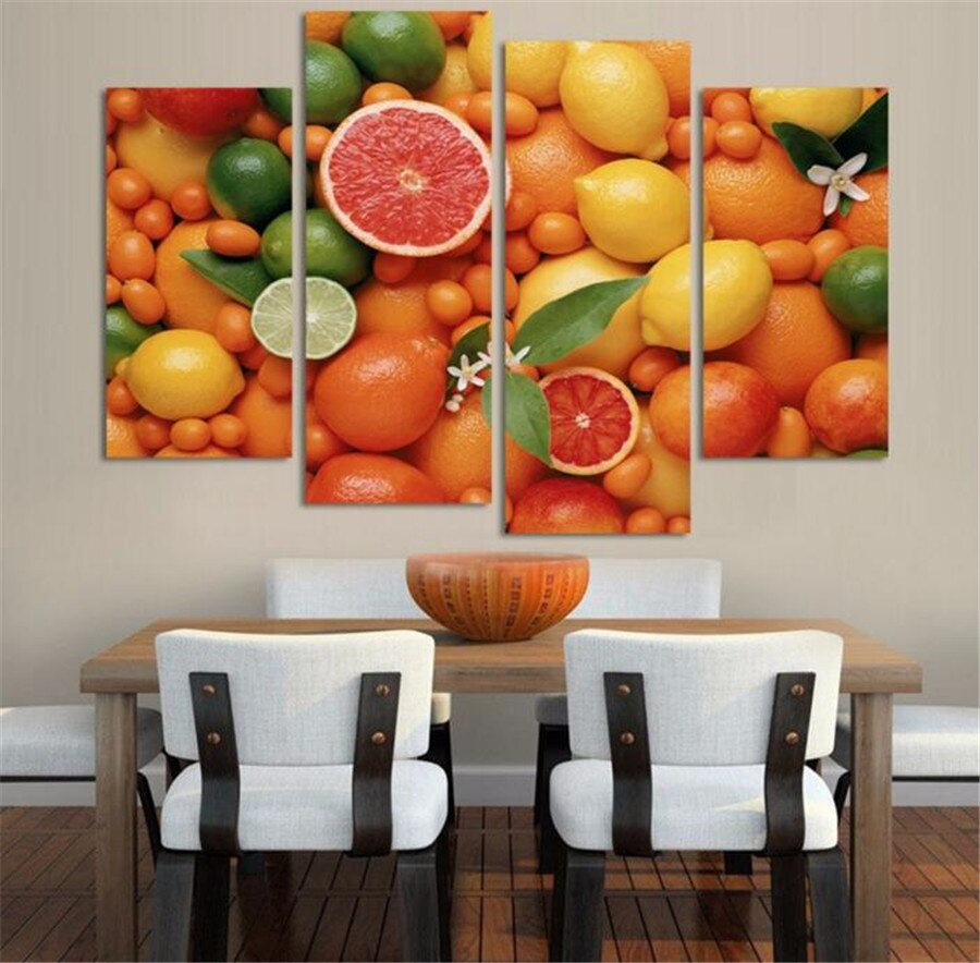 Fruit Wall Art Kitchen
 4 Panels wall Decor oil painting for kitchen Fruits