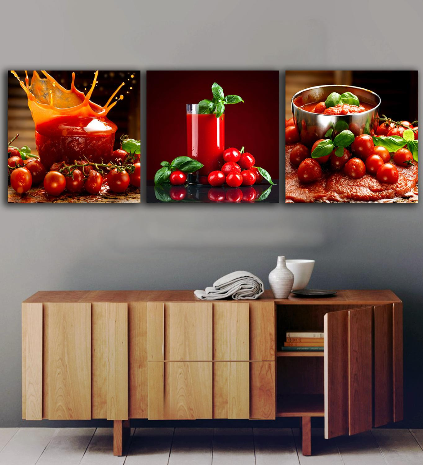 Fruit Wall Art Kitchen
 3 Panels Tomatoes Juice paintings for the kitchen fruit