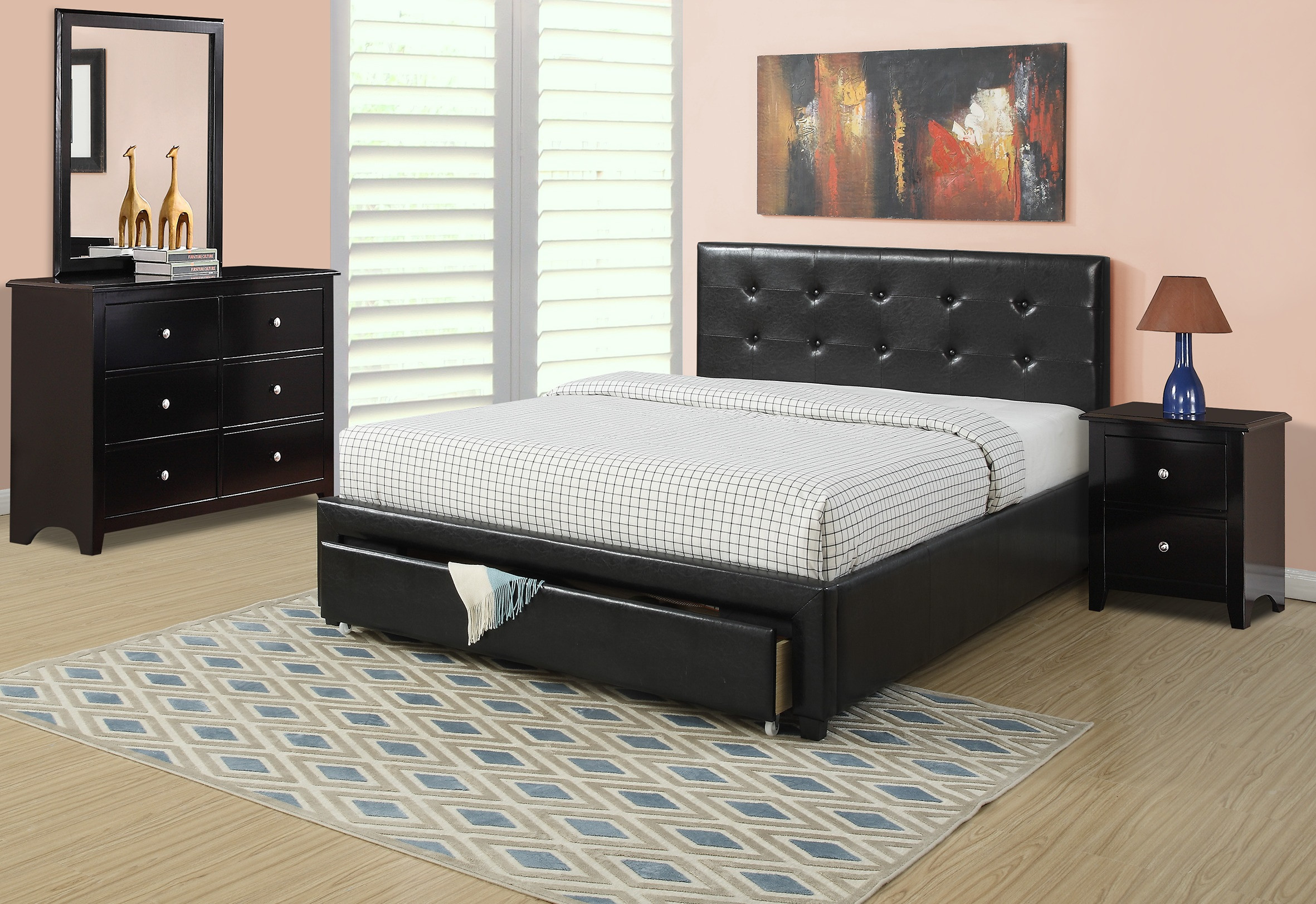 Full Size Storage Bedroom Sets
 Black Faux Leather Full Size Bed w Storage Drawer FB