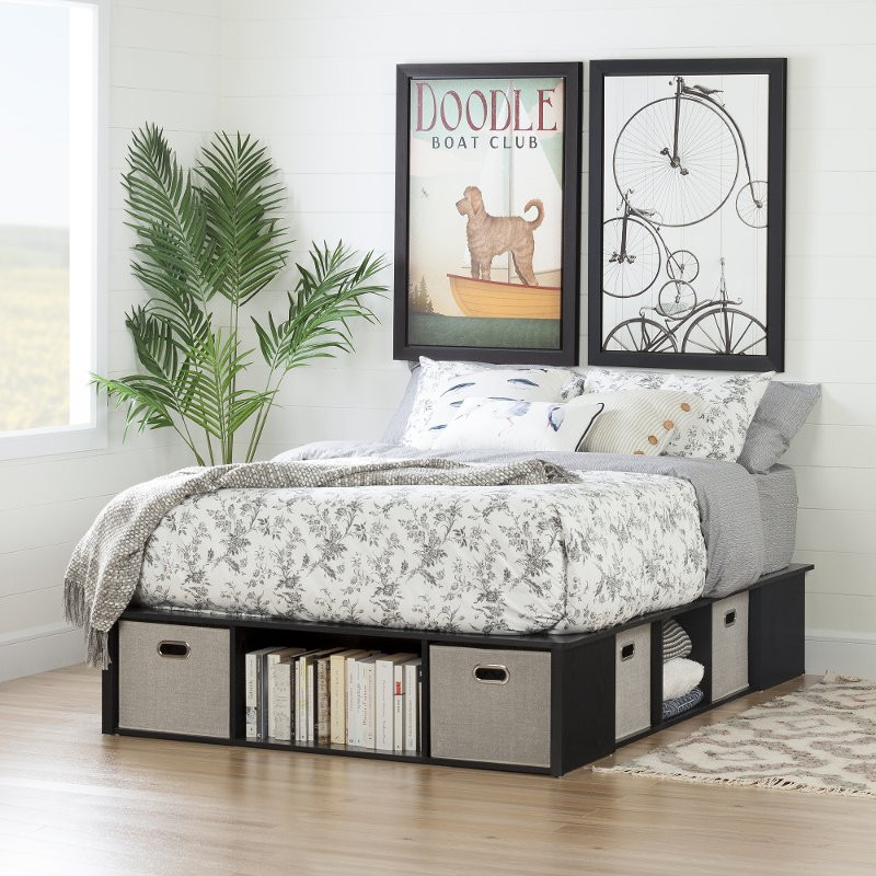Full Size Storage Bedroom Sets
 Black Oak Full Size Platform Bed with Storage and Baskets