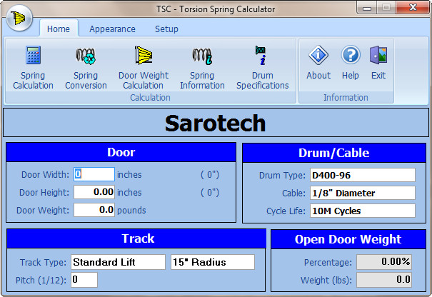 Garage Door Spring Size Calculator
 Torsion Spring Calculator for Overhead Doors Sarotech Inc