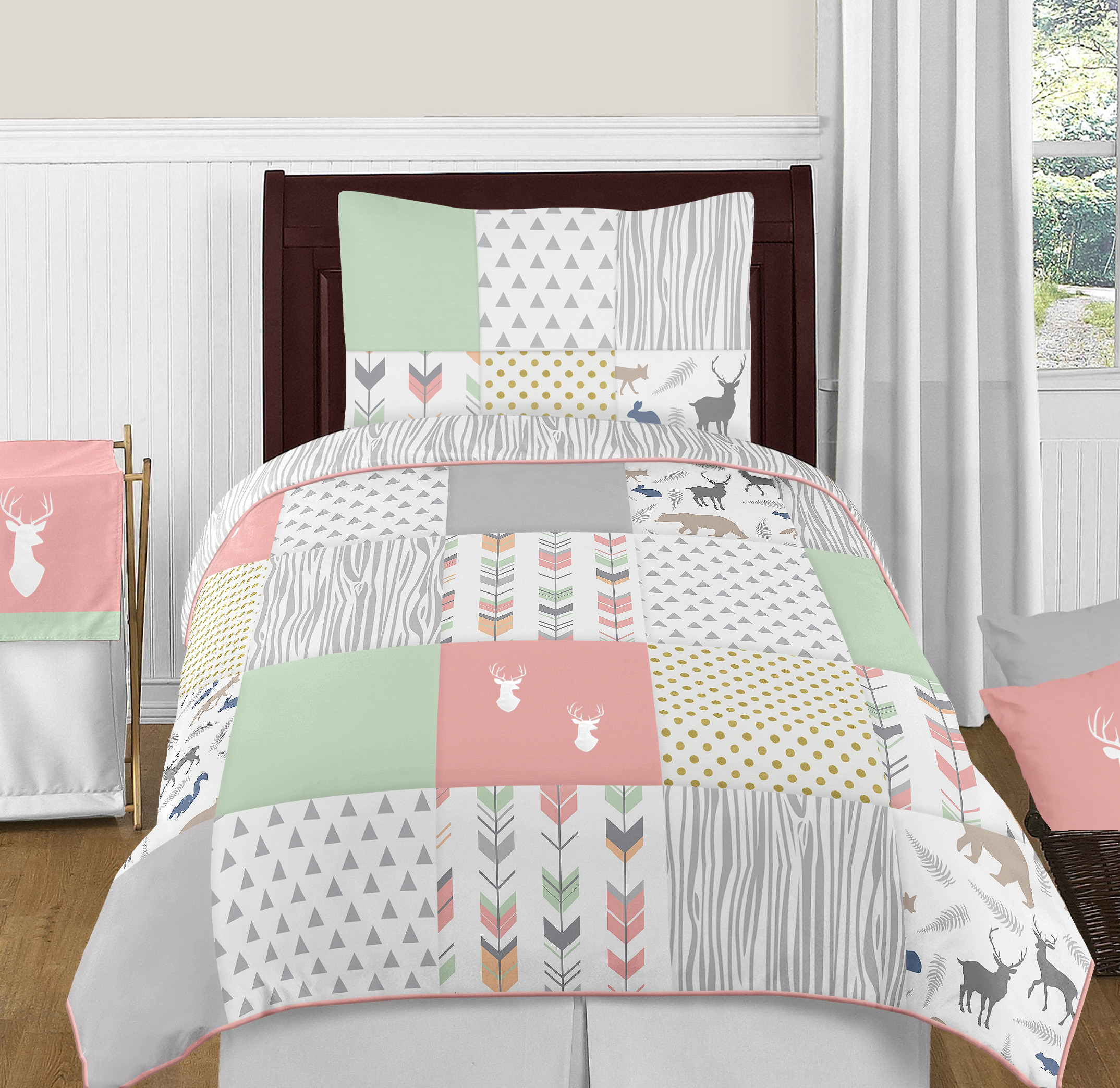 Girl Twin Bedroom Sets
 Mint Coral Grey Gold Dot Modern Woodland Arrow Girl