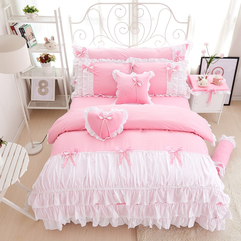 Girl Twin Bedroom Sets
 Cotton Korea Princess Girls Bedding Set King Queen