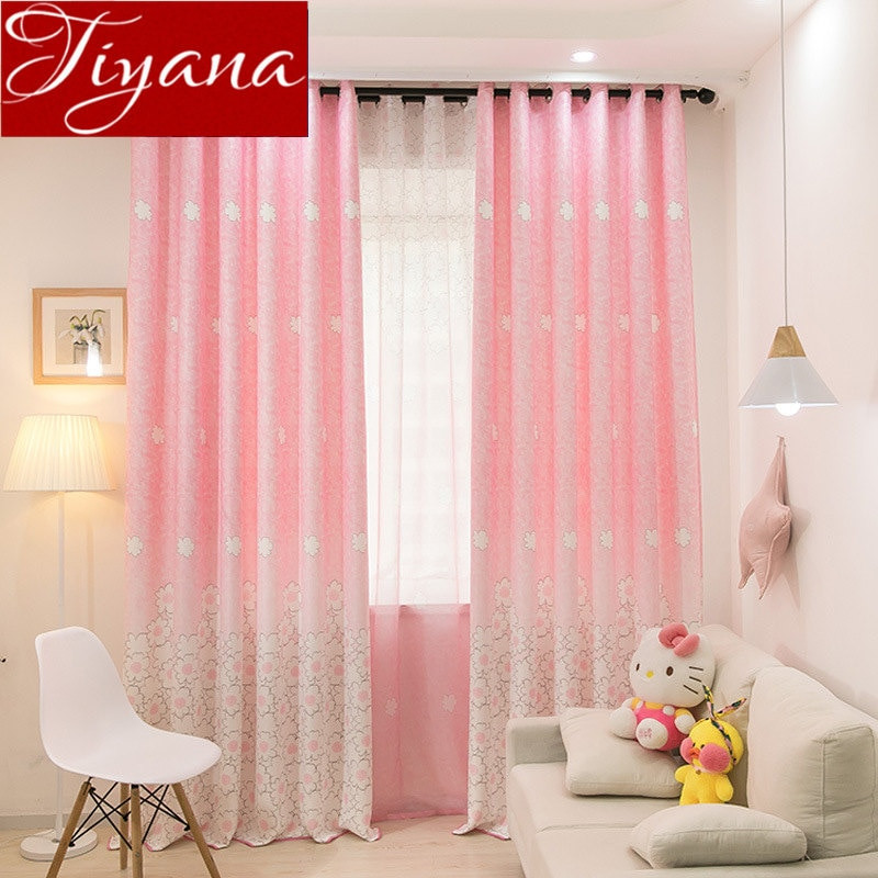 Girls Bedroom Curtains
 Floral Print Pink Sheer Curtain for Girls Room Bedroom