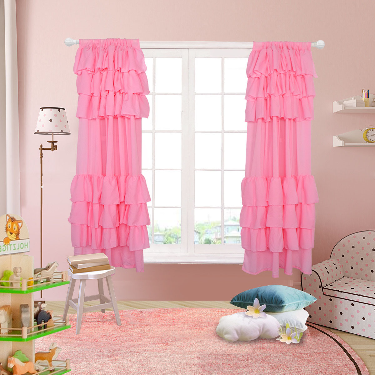 Girls Bedroom Curtains
 Baby Pink Ruffle Girly Frilly Romantic Chiffon Window
