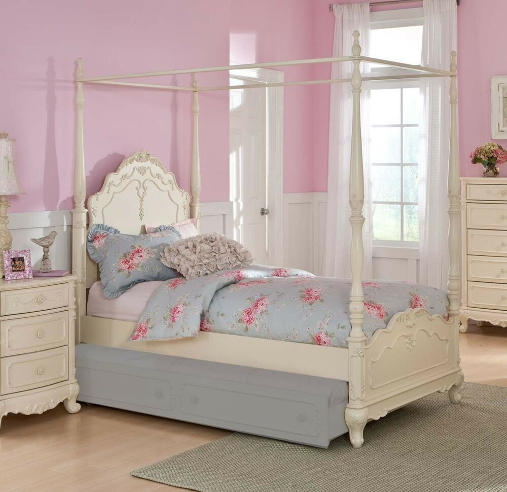 Girls Bedroom Sets
 DREAMY WHITE FINISH TWIN GIRLS POSTER CANOPY BED BEDROOM