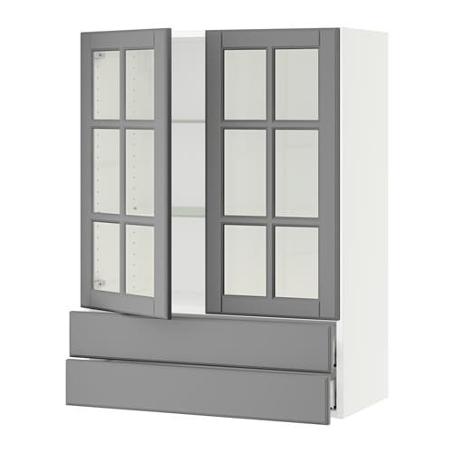Glass Fronted Kitchen Wall Cabinet
 SEKTION Wall cabinet 2 glass doors 2drawers white