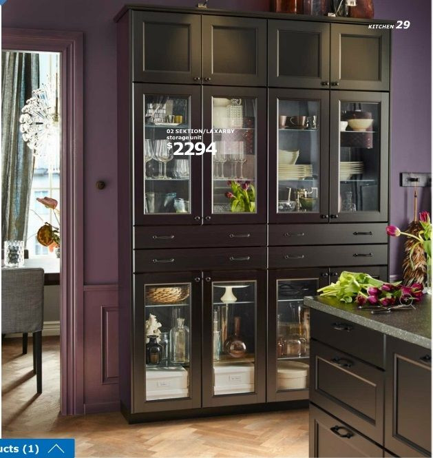 Glass Fronted Kitchen Wall Cabinet
 Ikea 2016 SEKTION wall cabinets with LAXARBY black brown