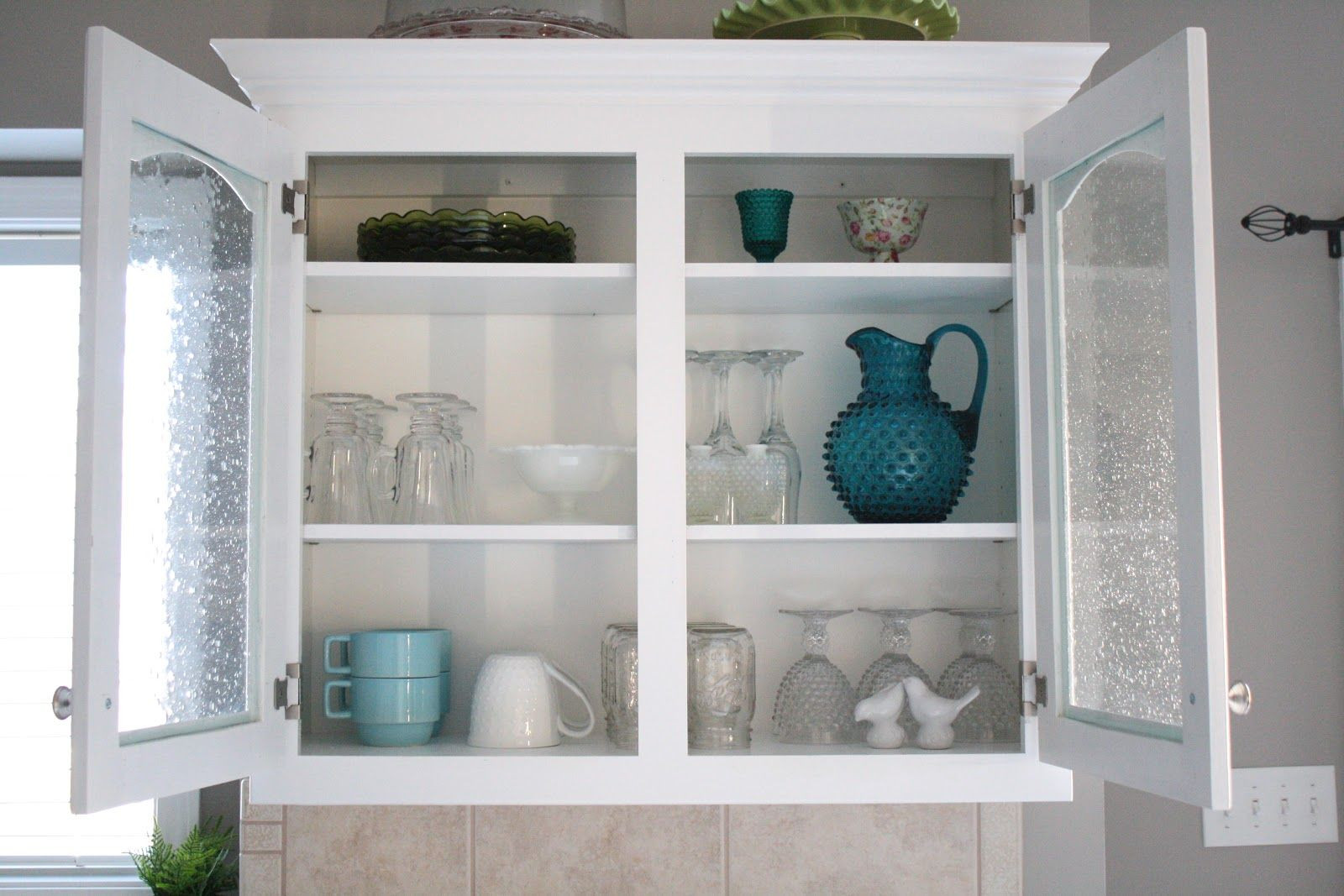 Glass Fronted Kitchen Wall Cabinet
 Classic Kitchen Cabinets Doors Glass Upside Down Cups And