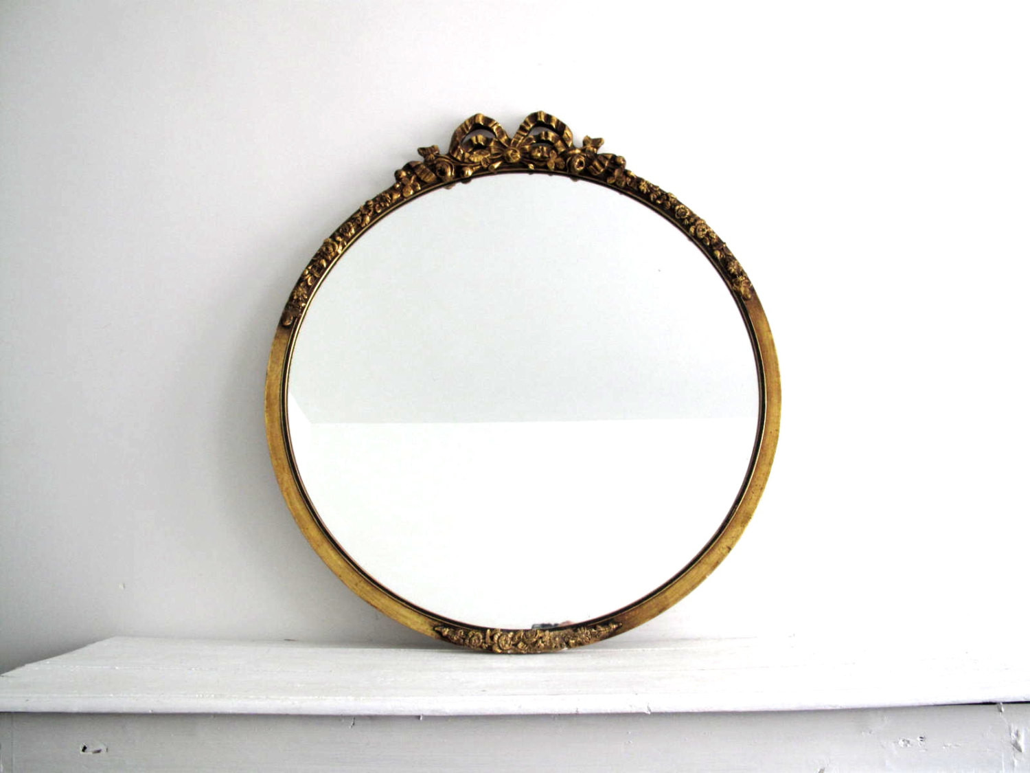 Gold Frame Bathroom Mirror
 Gold Mirror Round Wood Frame Bathroom by SnapshotVintage