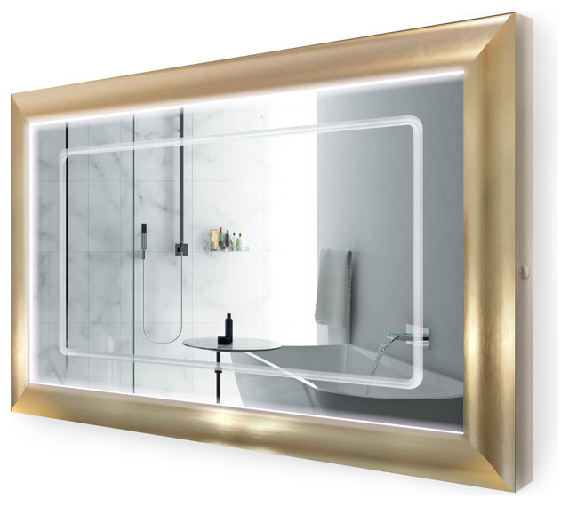 Gold Frame Bathroom Mirror
 LED Lighted Gold Frame Bathroom Mirror With Defogger 48