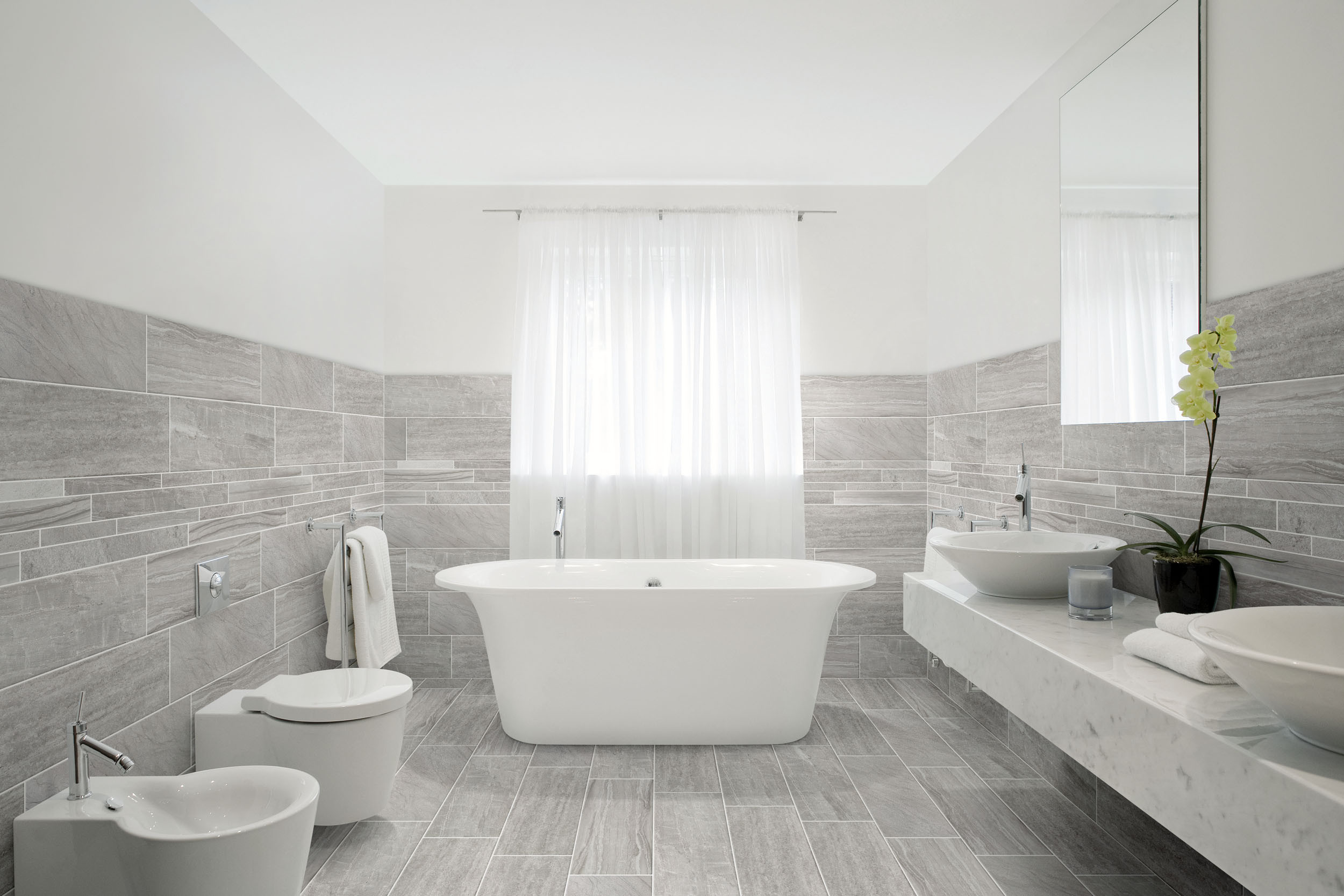 Gray Bathroom Wall Tile
 Porcelain Tile With Mixed Look of Wood Stone and Concrete