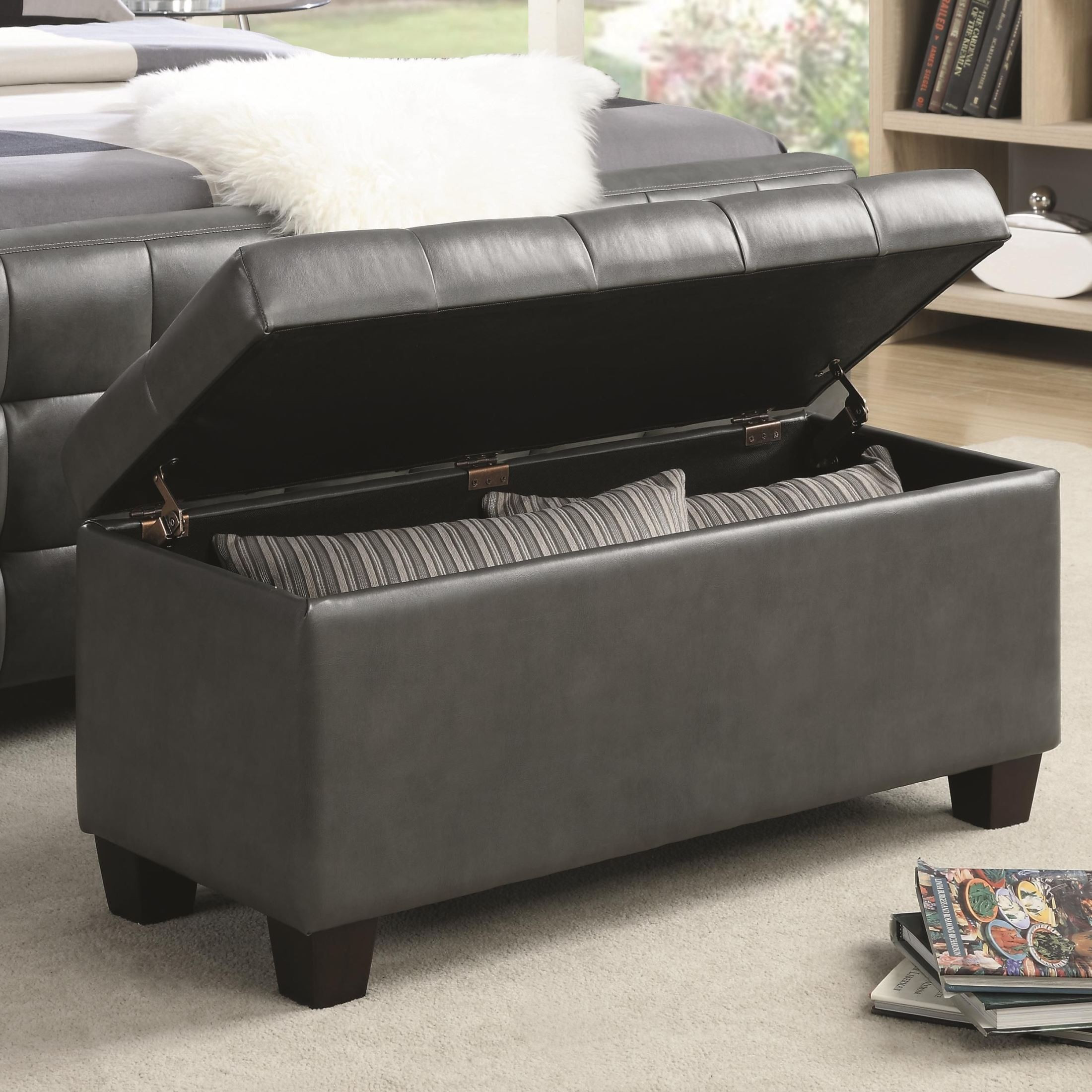 Gray Storage Bench
 Gray Faux Leather Rectangular Storage Bench from