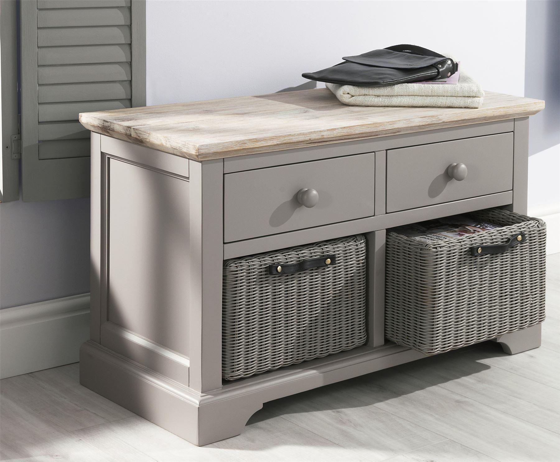 Gray Storage Bench
 Florence Dove Grey Storage Bench with 2 drawers and