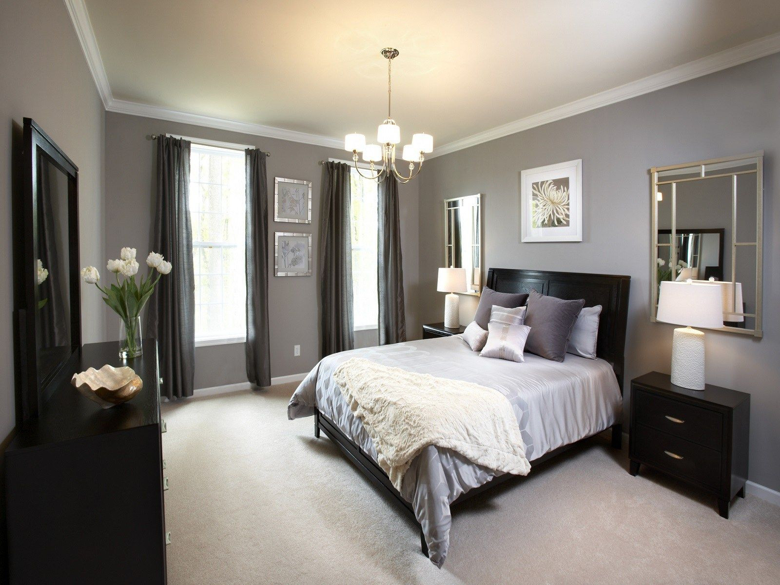 Great Bedroom Colors
 Small Spaces Modern Bedroom Chandelier Grey Wall Paint