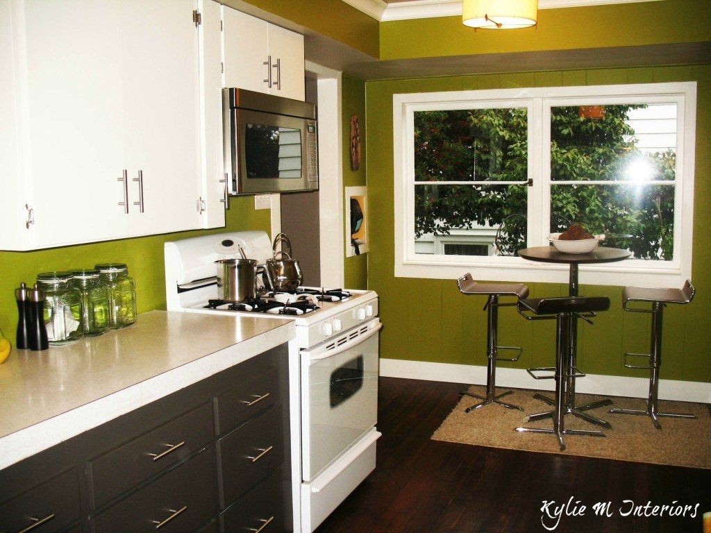Green Kitchen Walls
 Painted Cabinets cloud white and amherst gray charcoal
