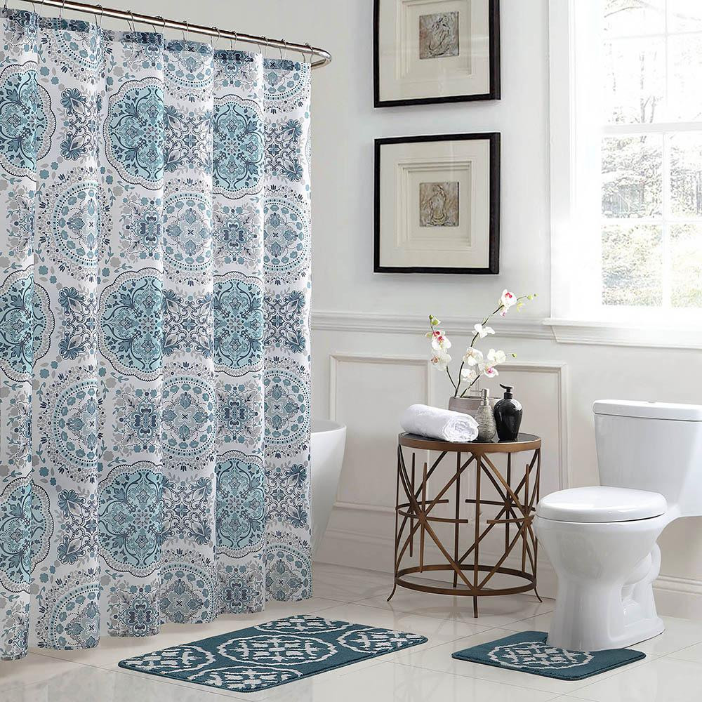 Grey Bathroom Shower Curtains
 Bath Fusion Caroline Geometric 18 in x 30 in Bath Rug