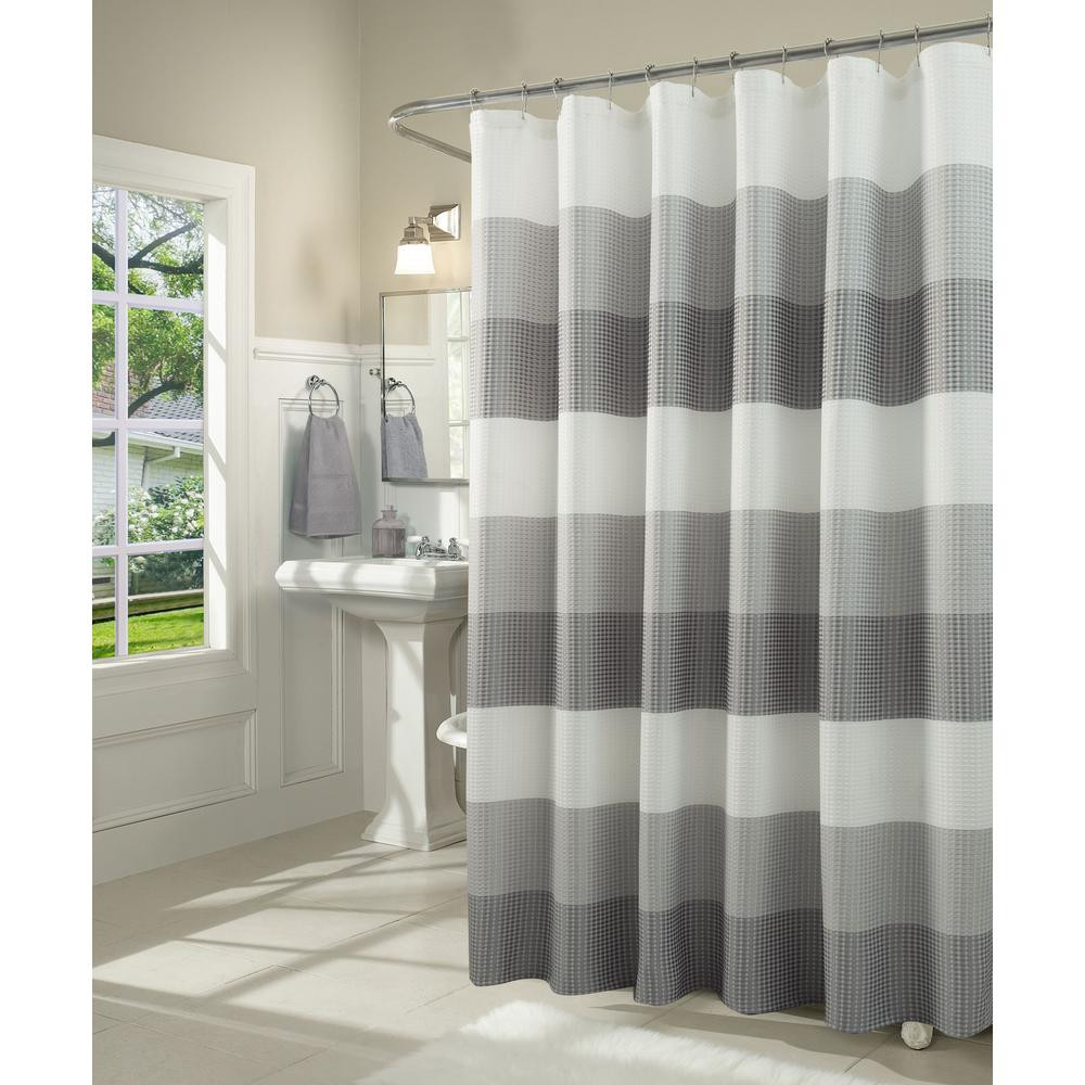 Grey Bathroom Shower Curtains
 Dainty Home Ombre 72 in Gray Waffle Weave Fabric Shower
