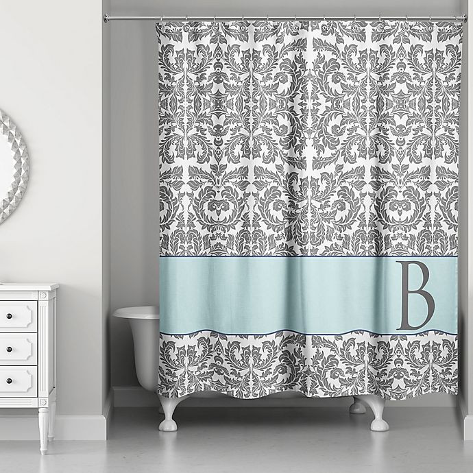 Grey Bathroom Shower Curtains
 Botanical Leaves Shower Curtain in Grey Blue