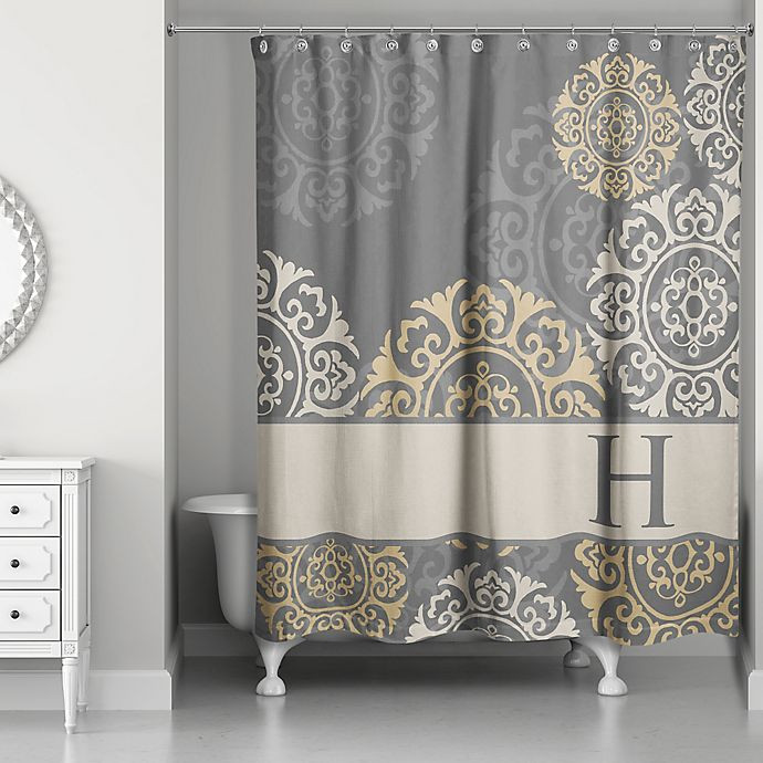 Grey Bathroom Shower Curtains
 Medallions Shower Curtain in Grey Taupe Gold