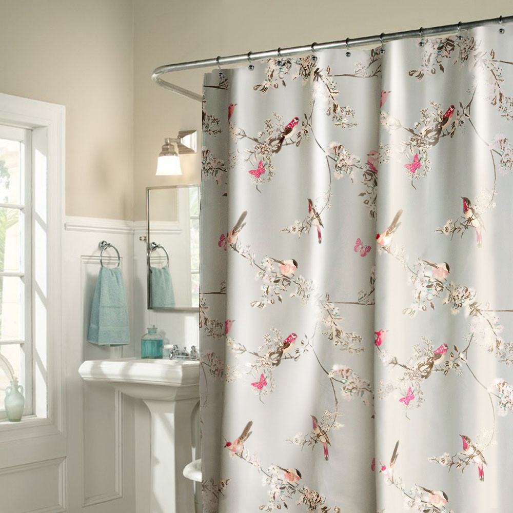 Grey Bathroom Shower Curtains
 Light Grey Bird Polyester Waterproof Shower Curtains