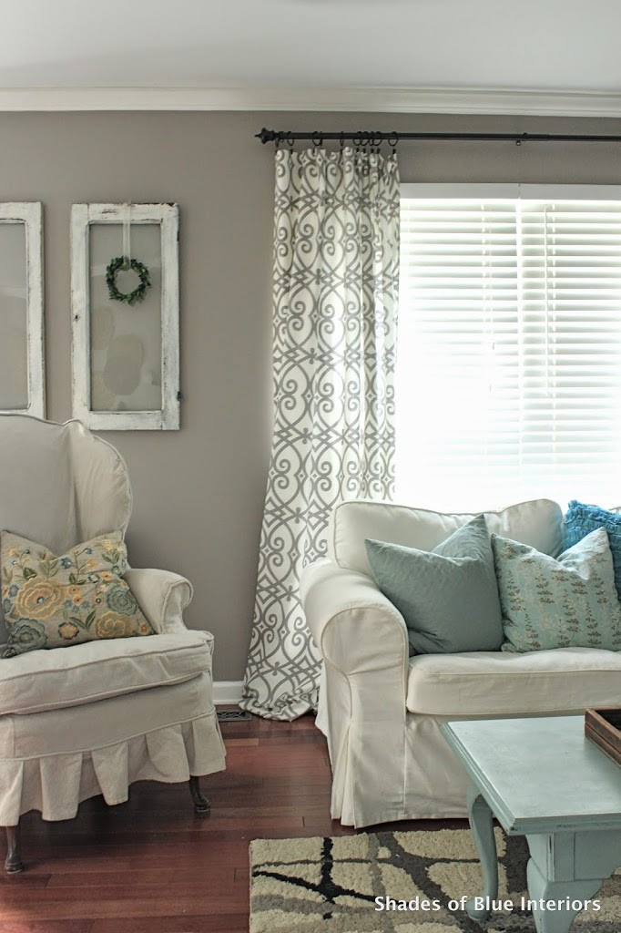 Grey Living Room Curtains
 No Sew Tutorial Curtains Shades of Blue Interiors