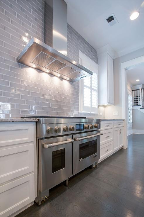 Grey Subway Tile Kitchen
 Kitchen with Gray Subway Tiled Backsplash Transitional