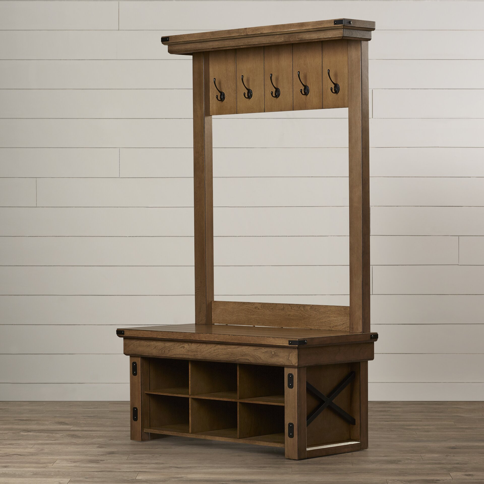 Hall Tree With Storage Bench
 August Grove Andora Wood Veneer Entryway Hall Tree with