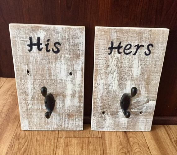 His And Hers Bathroom Decor
 His and Hers Wall Hooks Rustic wall decor Farmhouse Decor